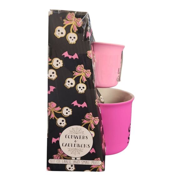 Cobwebs & Cauldrons Mug Set Large Small Pink Halloween Little Ghoul Squad NEW - Picture 2 of 4